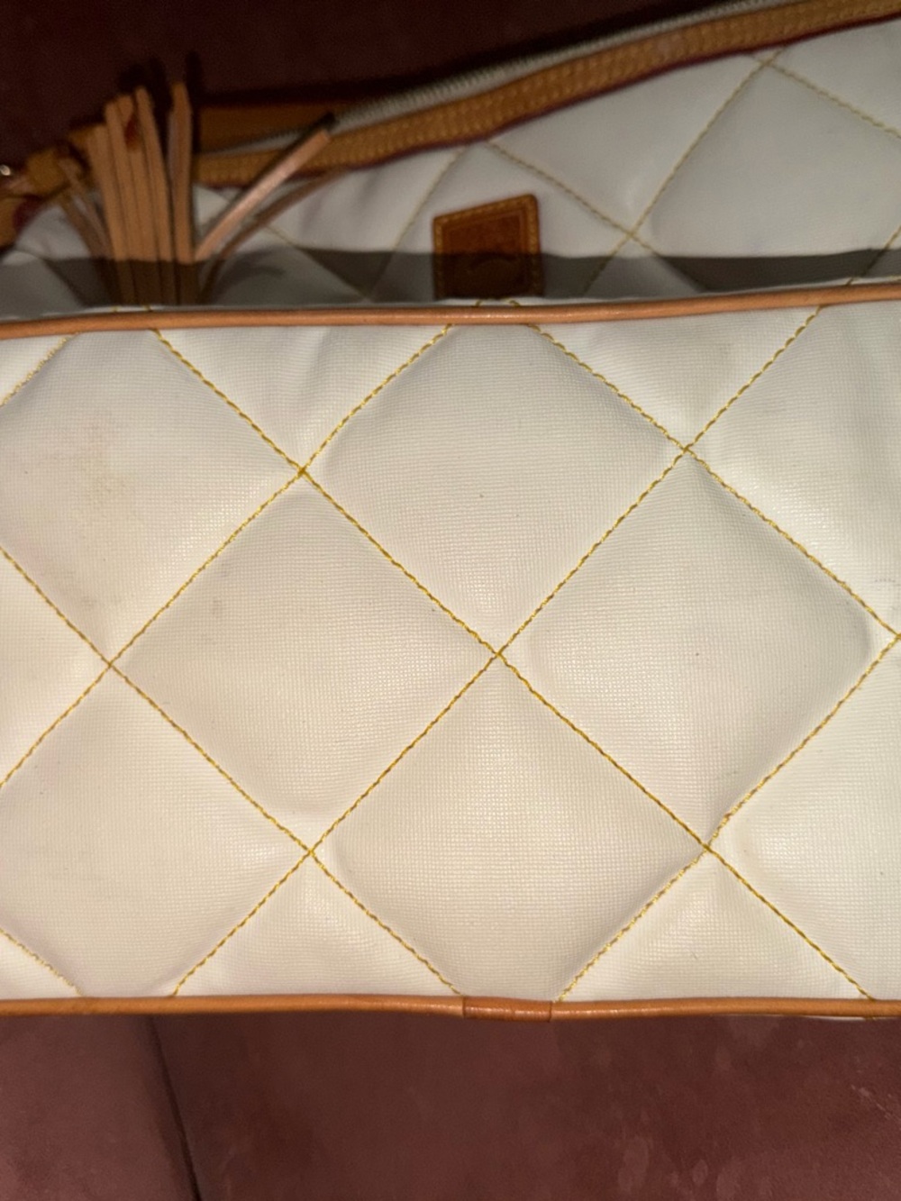 Dooney & Bourke Cream Quilted Leather Shoulder Bag with Tan Trim - Picture 9 of 12